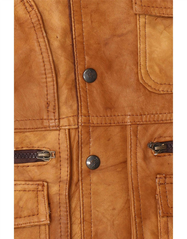 Jaqueta utilitária de couro masculina vintage UK 38 marrom médio