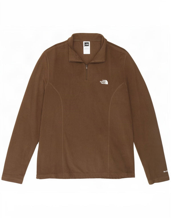 Suéter de lã feminino The North Face com zíper e gola UK 16 grande poliéster marrom
