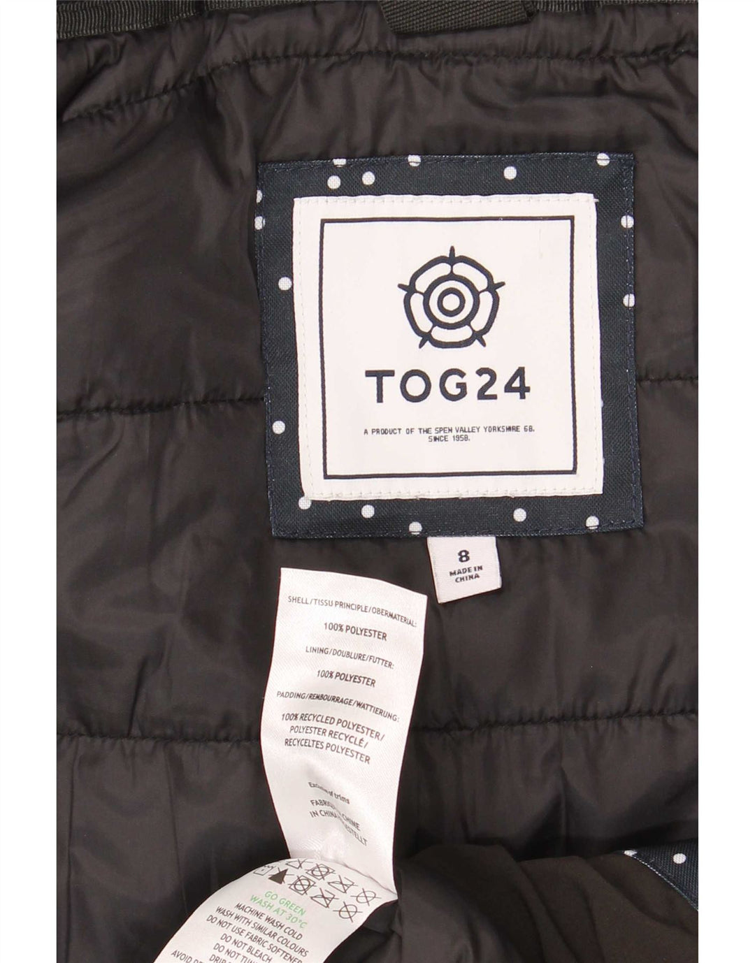 Jaqueta acolchoada feminina Tog 24 com capuz e grandes dimensões UK 8 Small Black Colourblock