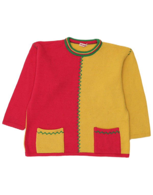 Suéter feminino Brummell com gola redonda UK 12 bloco colorido amarelo médio