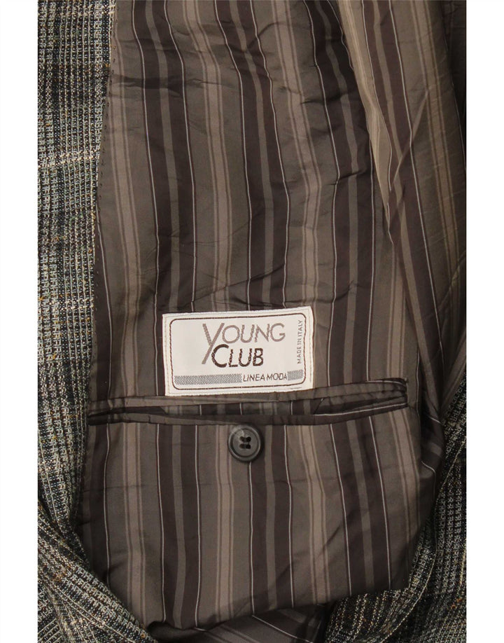 Jaqueta blazer masculina vintage com 2 botões UK 38 xadrez cinza médio