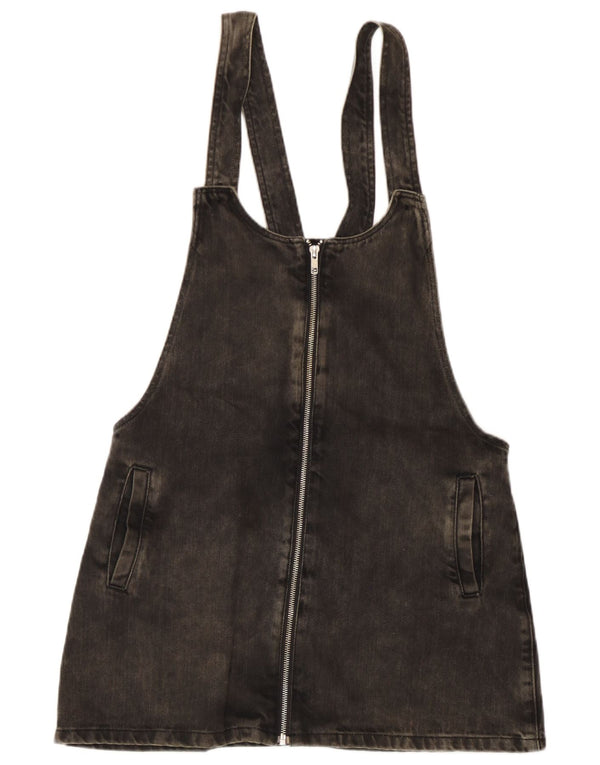 Vestido feminino Zara Trafaluc Mini Denim Dungaree Reino Unido 12 algodão preto médio