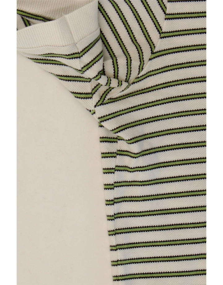 Camisa pólo masculina FRED PERRY pequena listrada branca de algodão