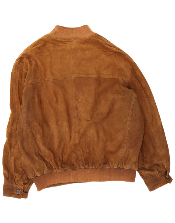 Jaqueta bomber masculina de camurça Theo Wormland Reino Unido 42 XL couro bege