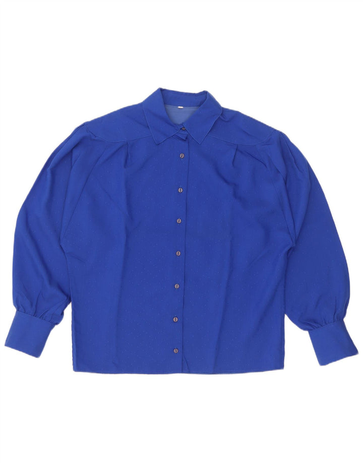 Blusa feminina vintage EU 38 Viscose manchada azul médio