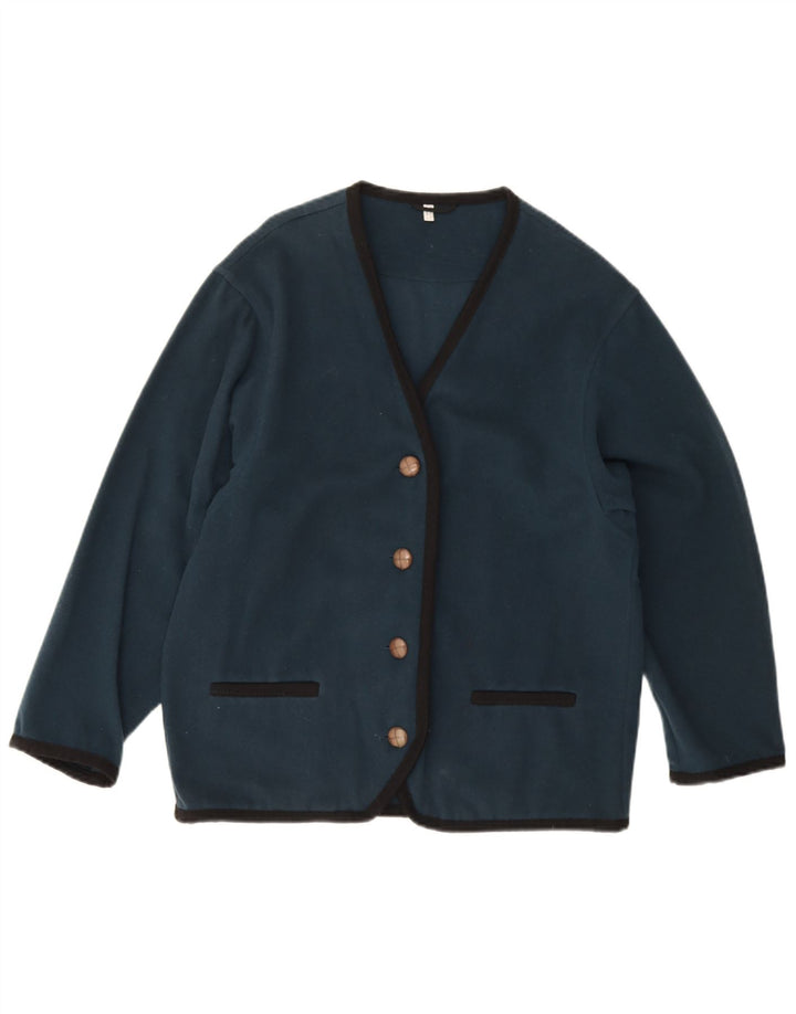 Suéter cardigã feminino vintage Reino Unido 12 lã azul marinho médio