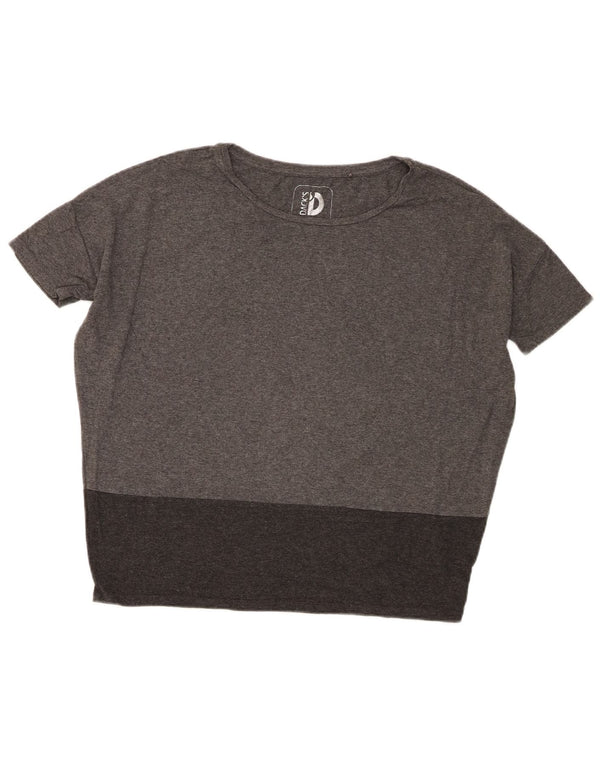 Camiseta feminina grande da Dack UK 14 cinza médio colorblock viscose