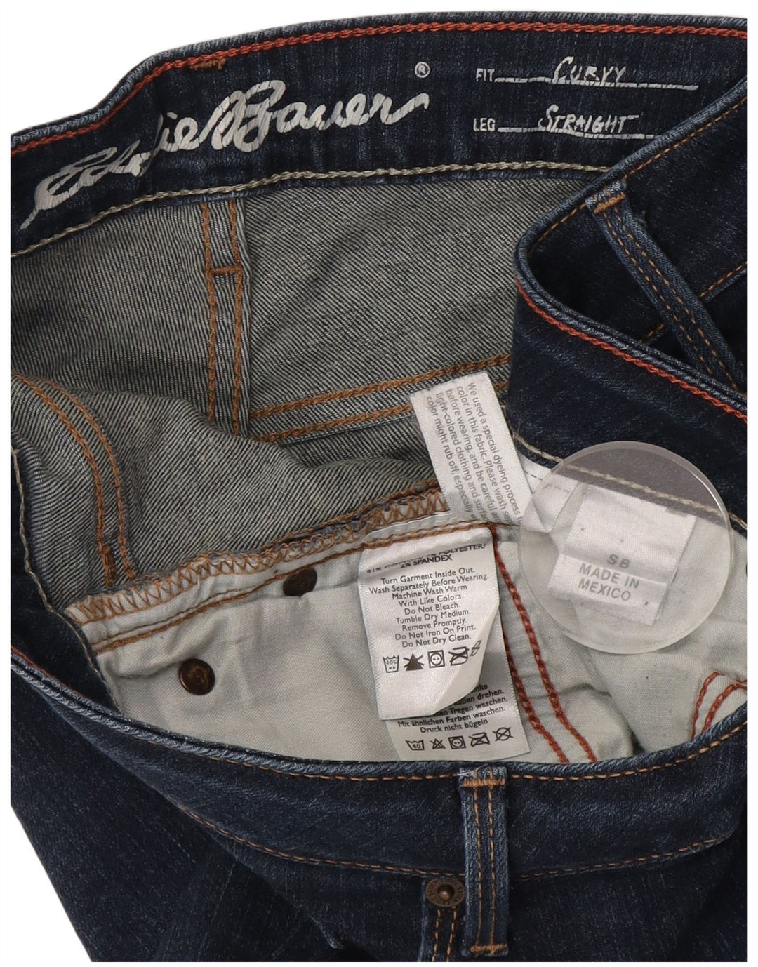 Eddie Bauer Jeans reto feminino US 8 médio W29 L29 algodão azul marinho