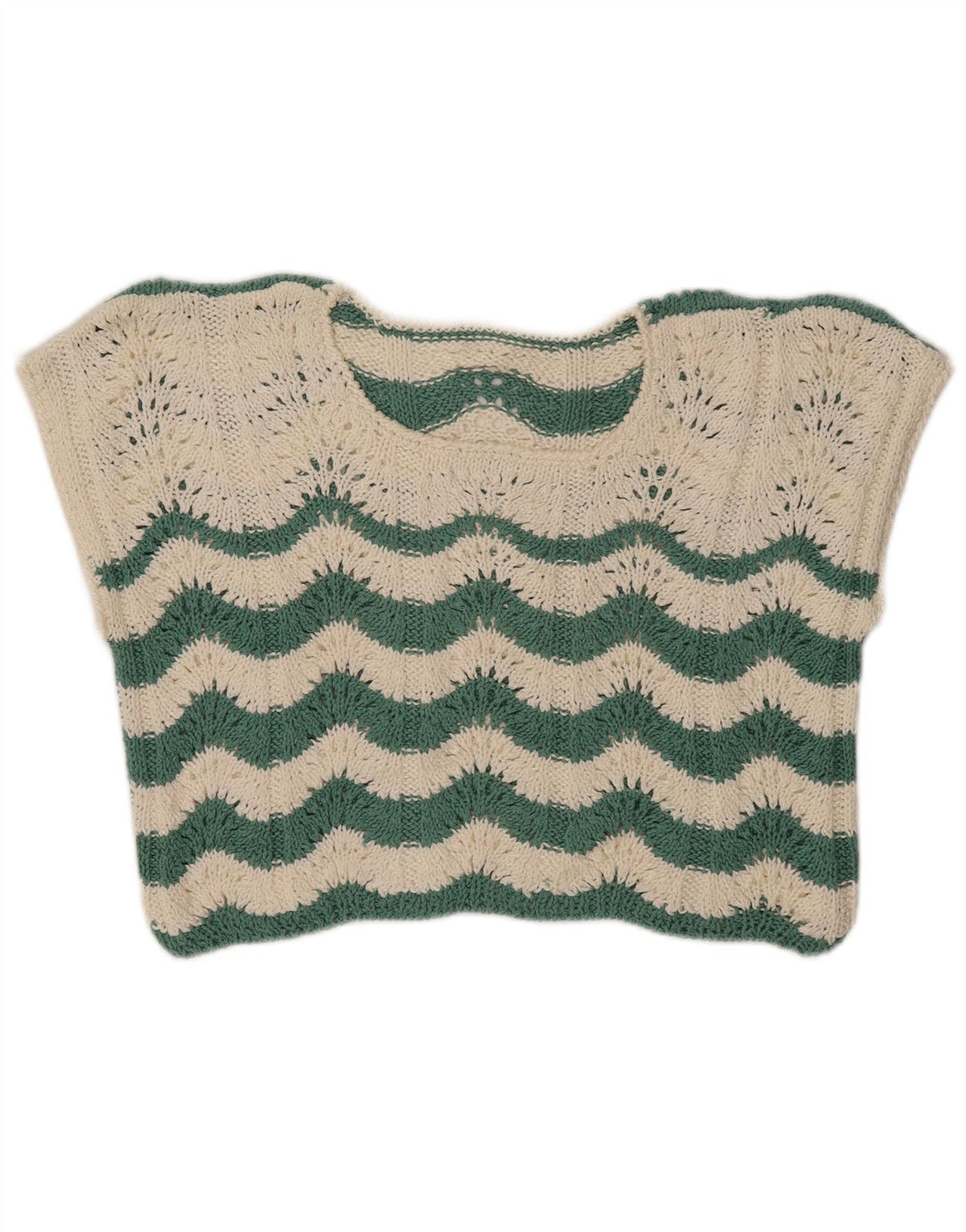 Regata feminina VINTAGE Crochet Crochet UK 14 Médio Verde Chevron
