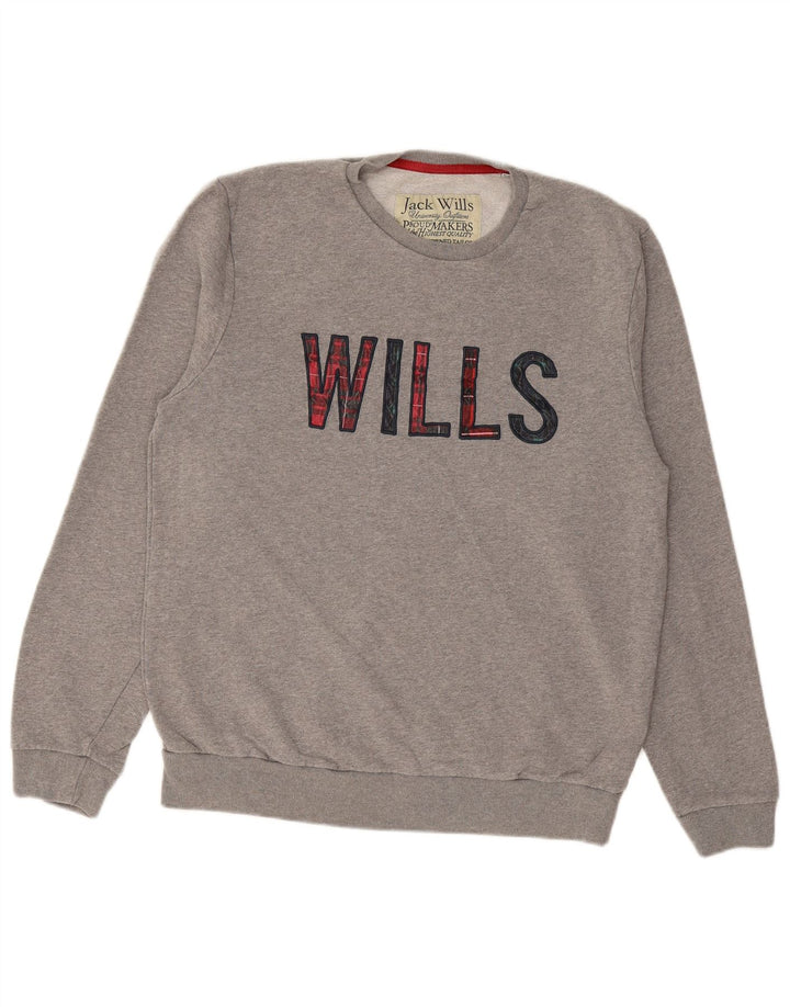 JACK WILLS Suéter gráfico masculino grande algodão cinza