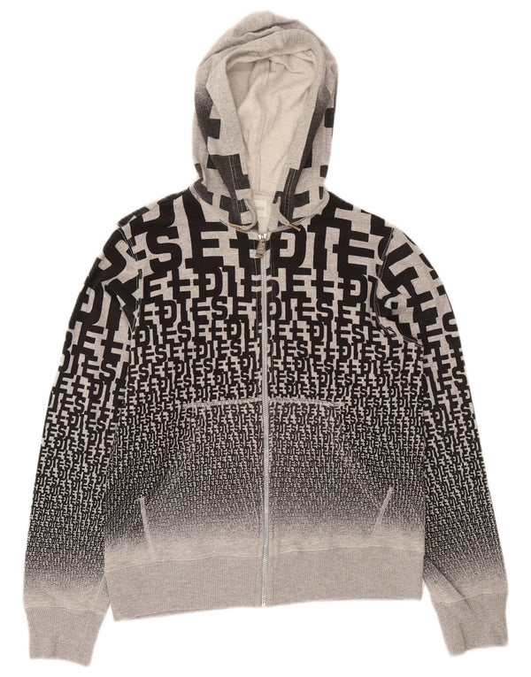Diesel Womens Graphic Zip Hoodie Sweater UK 18 XL Grey Cotton