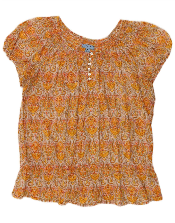 Blusa feminina Izod UK 12 algodão paisley amarelo médio