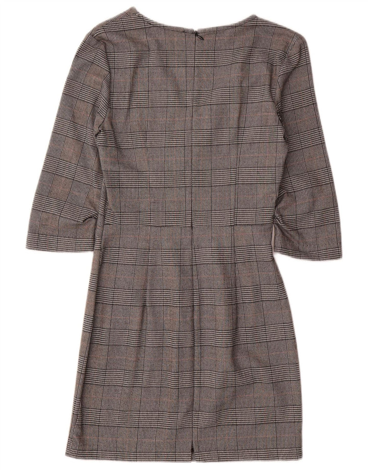 ZARA Vestido feminino manga 3/4 com bainha UK 6 XS cinza Houndstooth