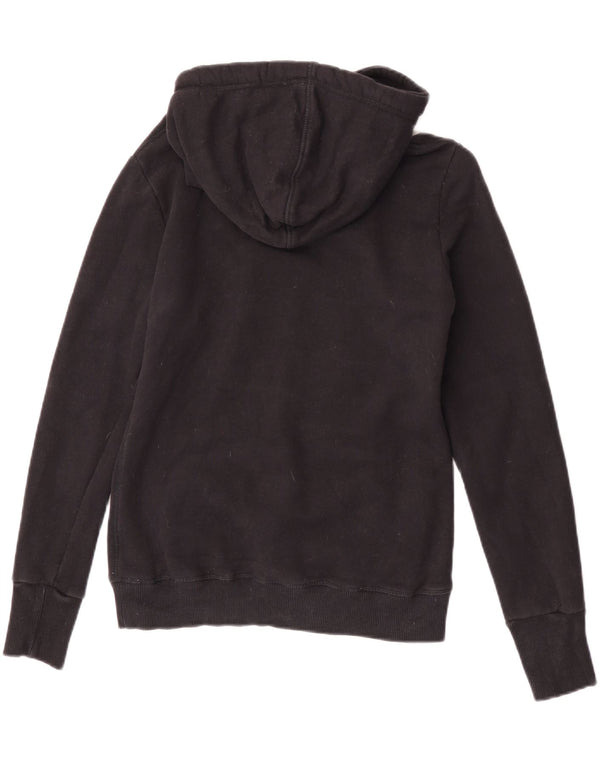 Superdry feminino gráfico moletom com capuz UK 14 médio algodão preto