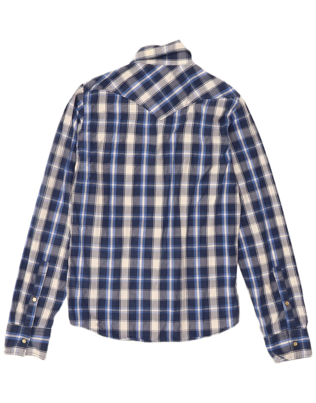 Camisa masculina Hollister pequena azul xadrez de algodão