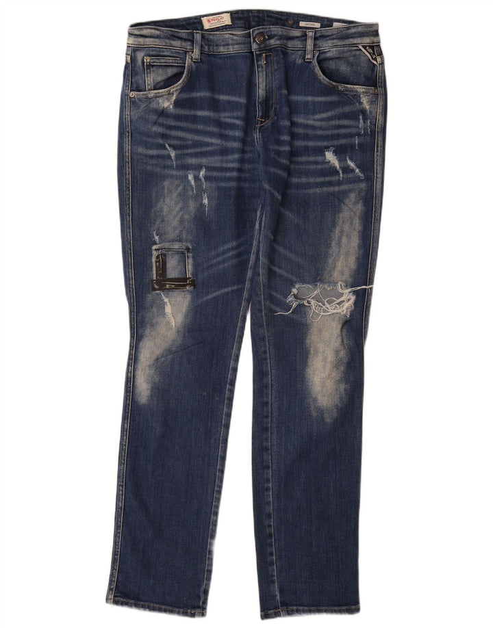 Replay Calça Jeans Feminina Katewin Distressed Slim W32 L32 Azul Algodão