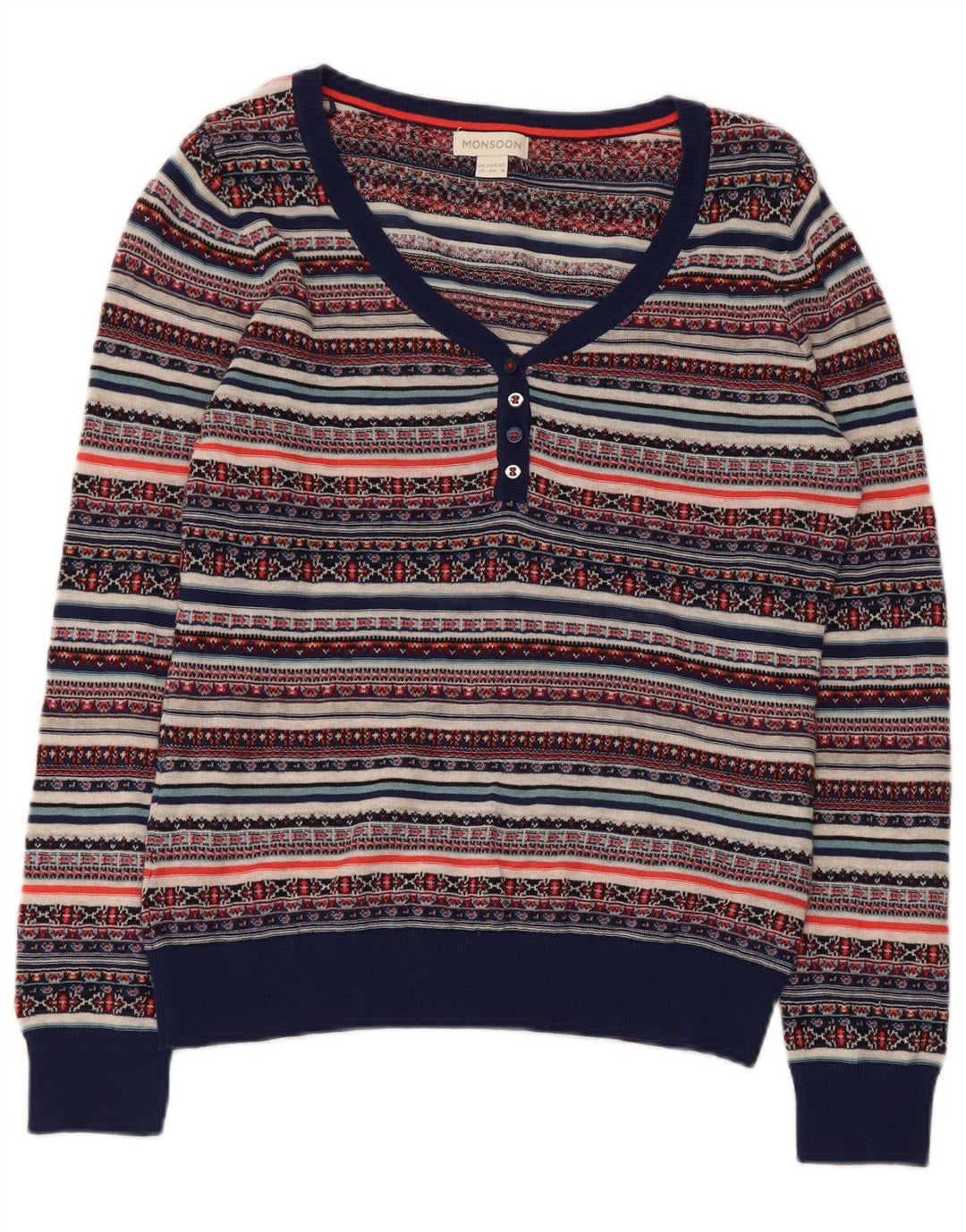 Suéter feminino Monsoon com decote em V Reino Unido 12 médio multicolorido Fair Isle
