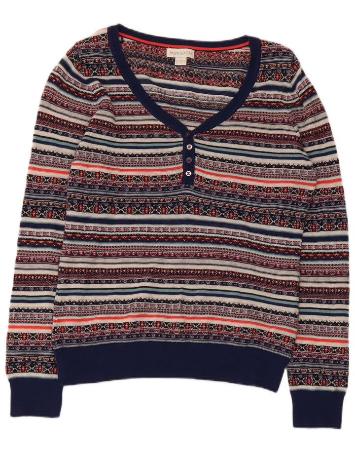 Suéter feminino Monsoon com decote em V Reino Unido 12 médio multicolorido Fair Isle
