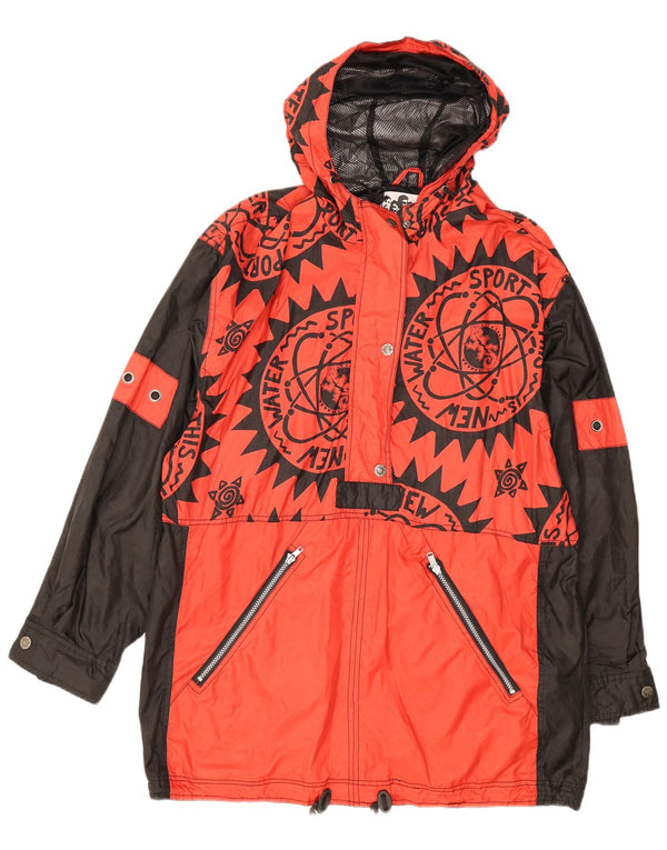 Jaqueta vintage feminina Longline Graphic Anorak 15-16 anos XL vermelho colorblock