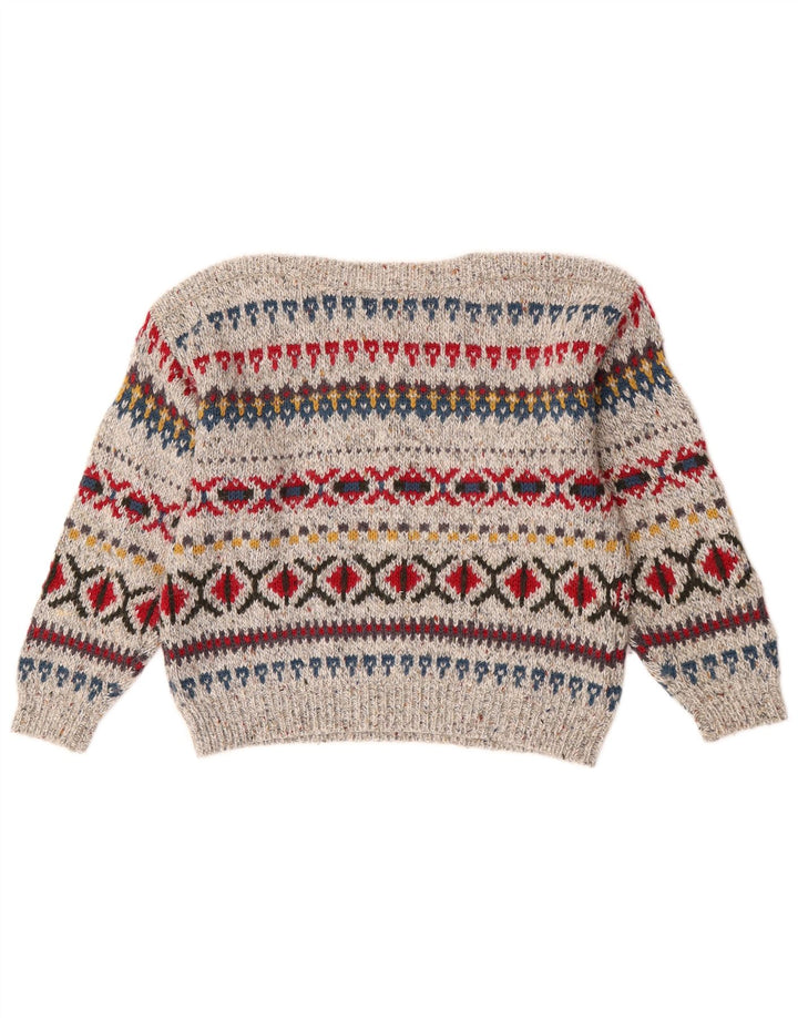 Suéter feminino Mayon com gola canoa grande UE 38 cinza médio Fair Isle