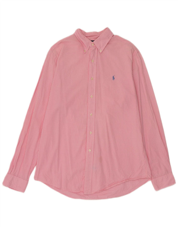 Camisa masculina Ralph Lauren com ajuste personalizado, algodão guingão rosa médio