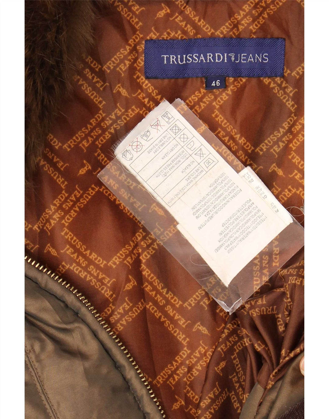 Jaqueta acolchoada feminina Trussardi Jeans IT 46 grande cáqui poliamida