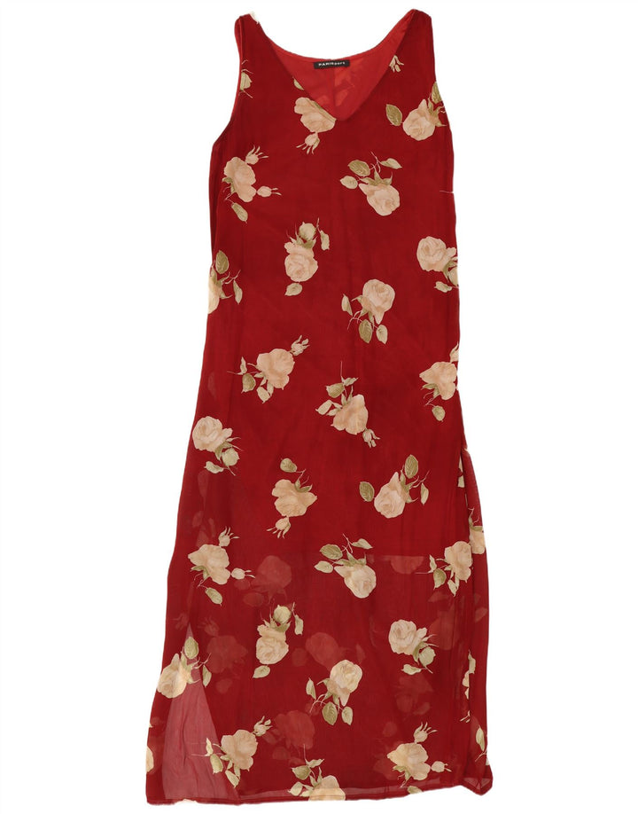 Vestido maxi feminino sem mangas Paris UK 12 viscose floral vermelho médio