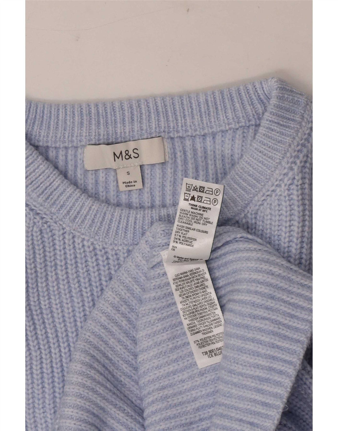 Suéter feminino Marks & Spencer com gola canoa e poliéster azul pequeno Reino Unido 10