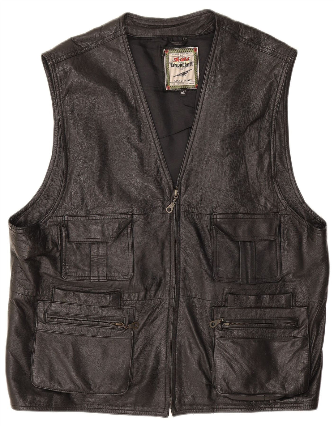 Colete utilitário masculino de couro Lindbergh UK 44 2XL preto
