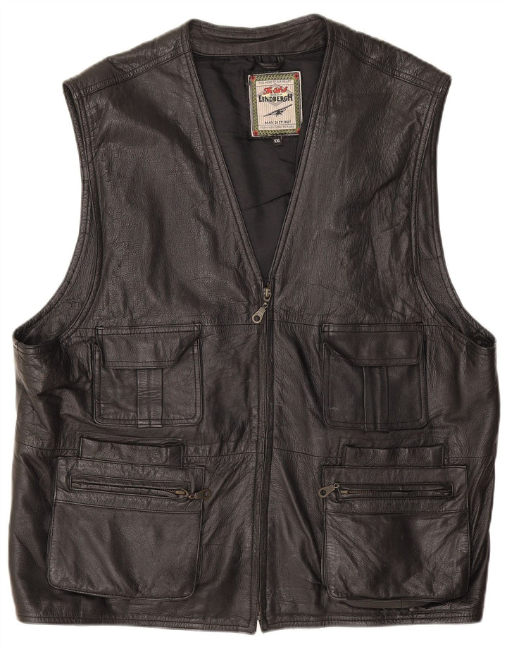 Colete utilitário masculino de couro Lindbergh UK 44 2XL preto
