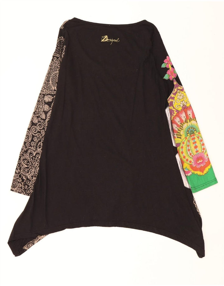 DESIGUAL Vestido feminino gráfico assimétrico Reino Unido 14 médio preto Paisley