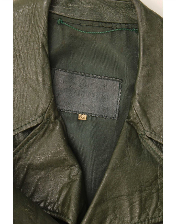 Jaqueta de couro masculina vintage IT 52 XL cáqui