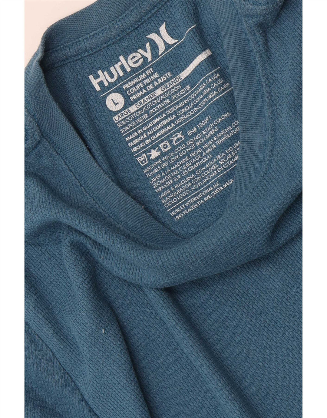 Hurley Mens Premium Fit Top Manga Longa Grande Algodão Azul