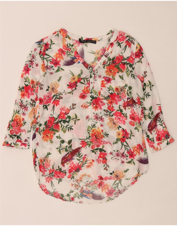 Zara blusa feminina manga 3/4 top UK 12 médio floral multicolorido