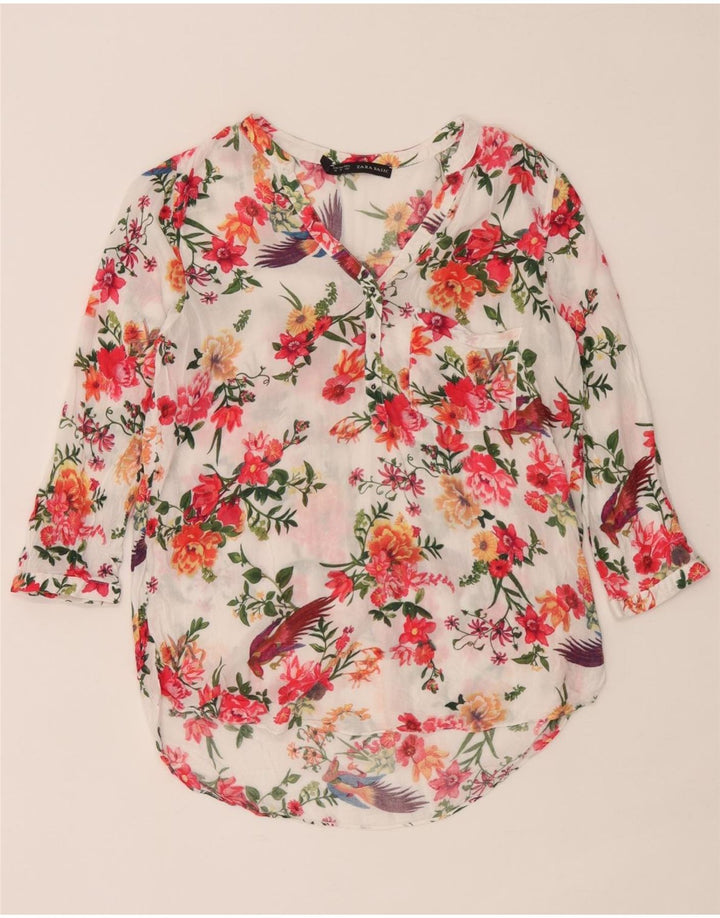 Zara blusa feminina manga 3/4 top UK 12 médio floral multicolorido