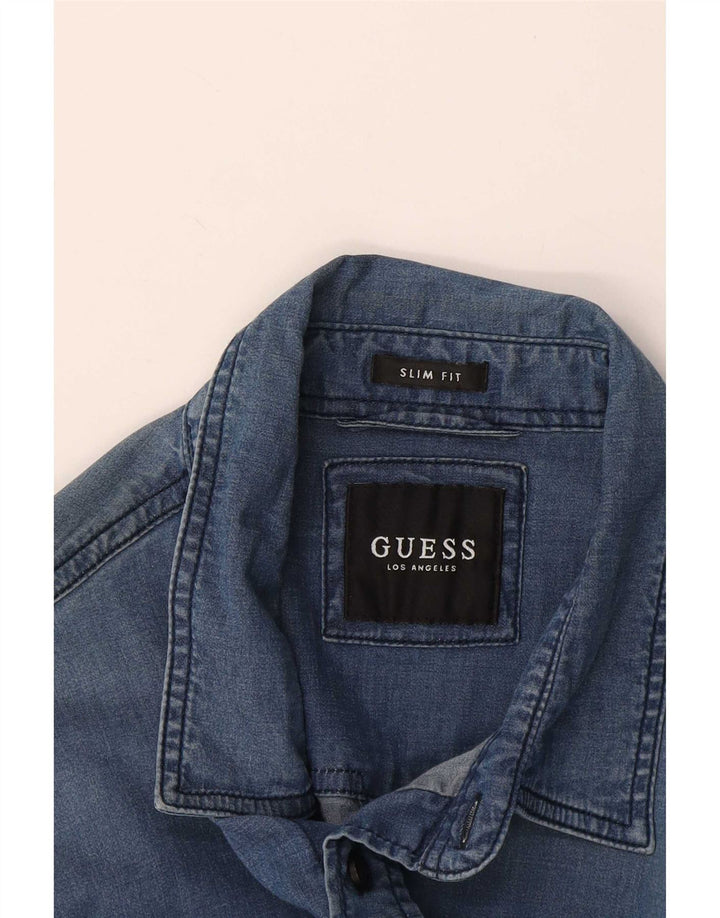 Camisa jeans masculina Guess Slim Fit pequena azul