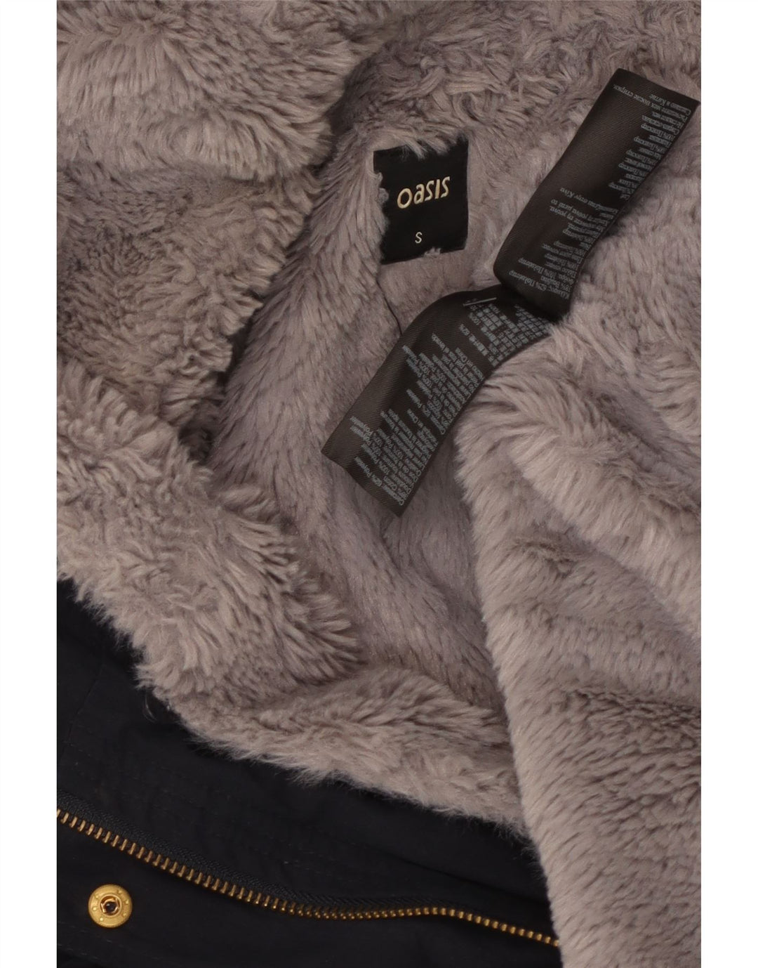 Jaqueta feminina Sherpa Parka com capuz Oasis Reino Unido 10 poliéster azul marinho pequeno