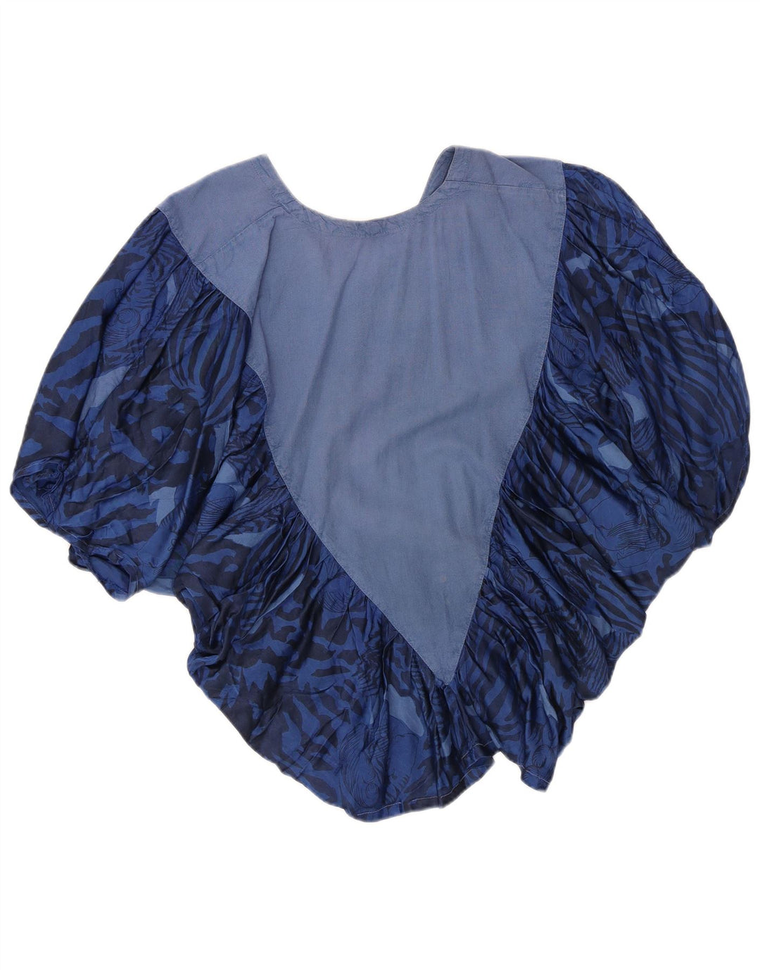 Blusa feminina vintage Batwing Top Reino Unido 14 estampa animal azul médio