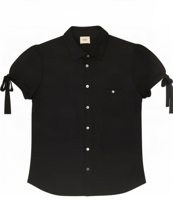 Camisa feminina de manga curta Cerruti 1881 Reino Unido 14 grande viscose preta