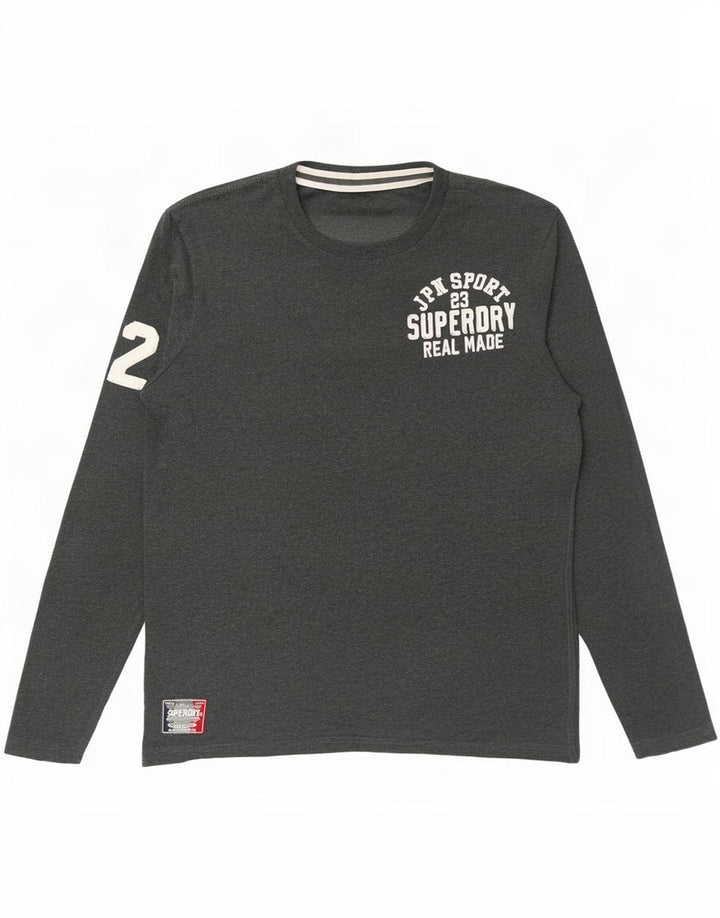Top gráfico masculino Superdry manga comprida 2XL algodão cinza