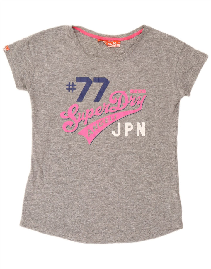 Camiseta feminina Superdry com estampa gráfica UK 14 grande algodão cinza