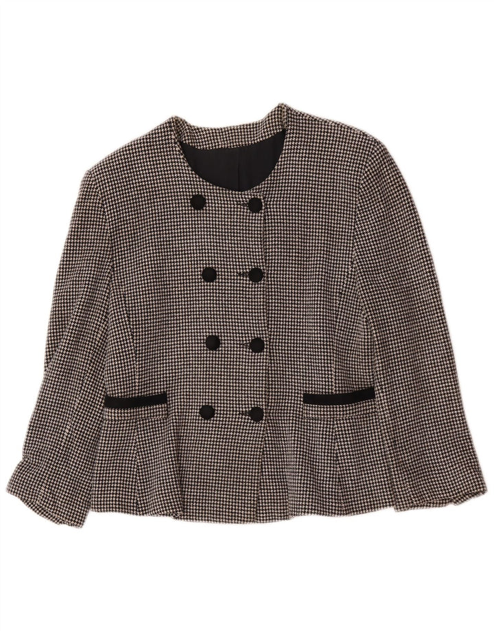 Jaqueta blazer feminina vintage com peito duplo UK 14 médio preto houndstooth
