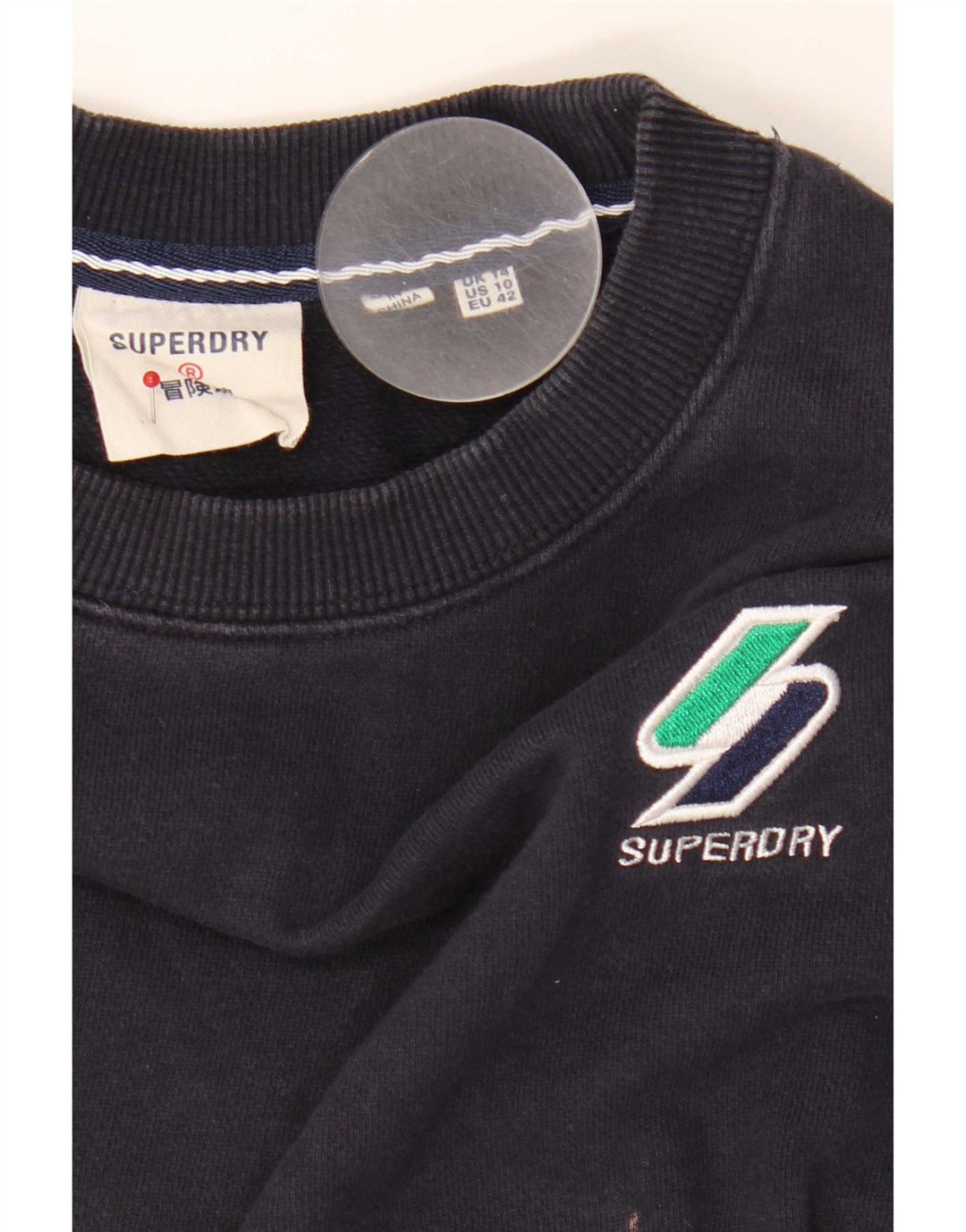 Suéter feminino Superdry UK 14 grande algodão azul marinho