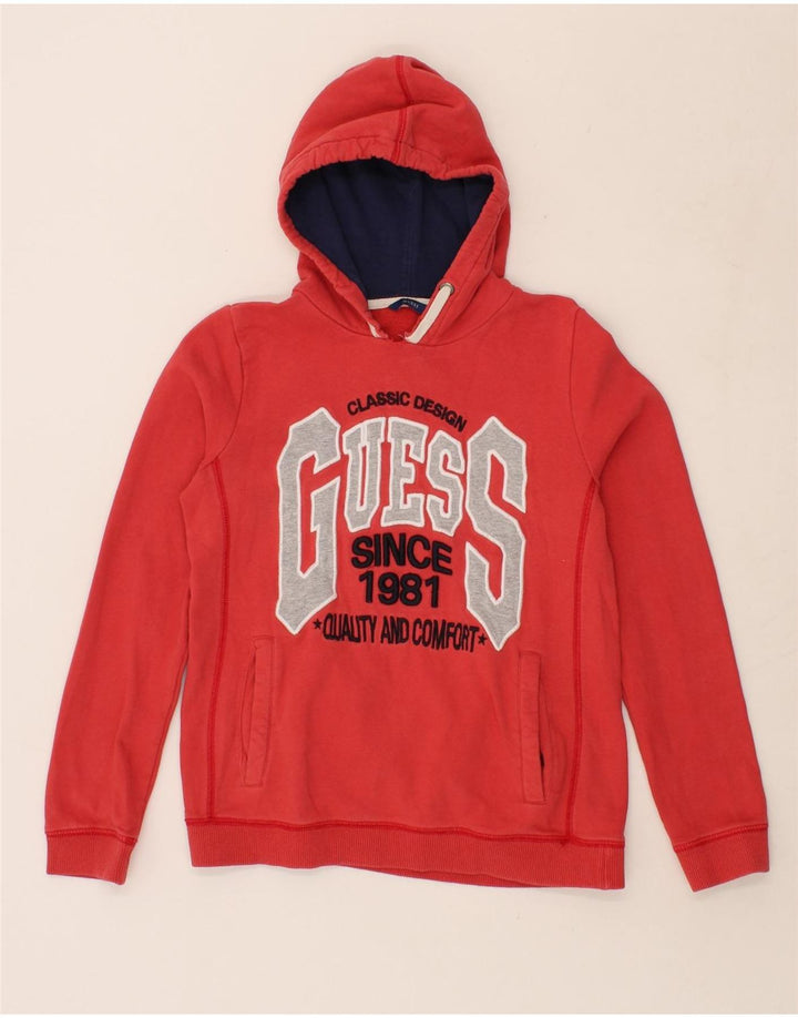 GUESS Boys Graphic Hoodie Jumper 13-14 Years Red Cotton Vintage Guess and Second-Hand Guess from Messina Hembry 