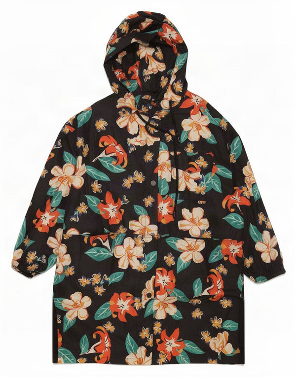 Capa de chuva feminina Zara com capuz grande tamanho UK 10 pequena azul marinho floral