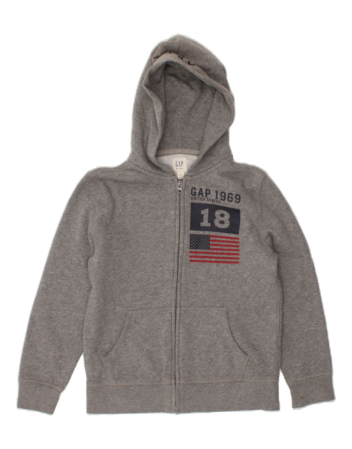 GAP Boys Graphic Zip Hoodie Sweater 9-10 Years Large Grey Cotton Vintage Gap and Second-Hand Gap from Messina Hembry 