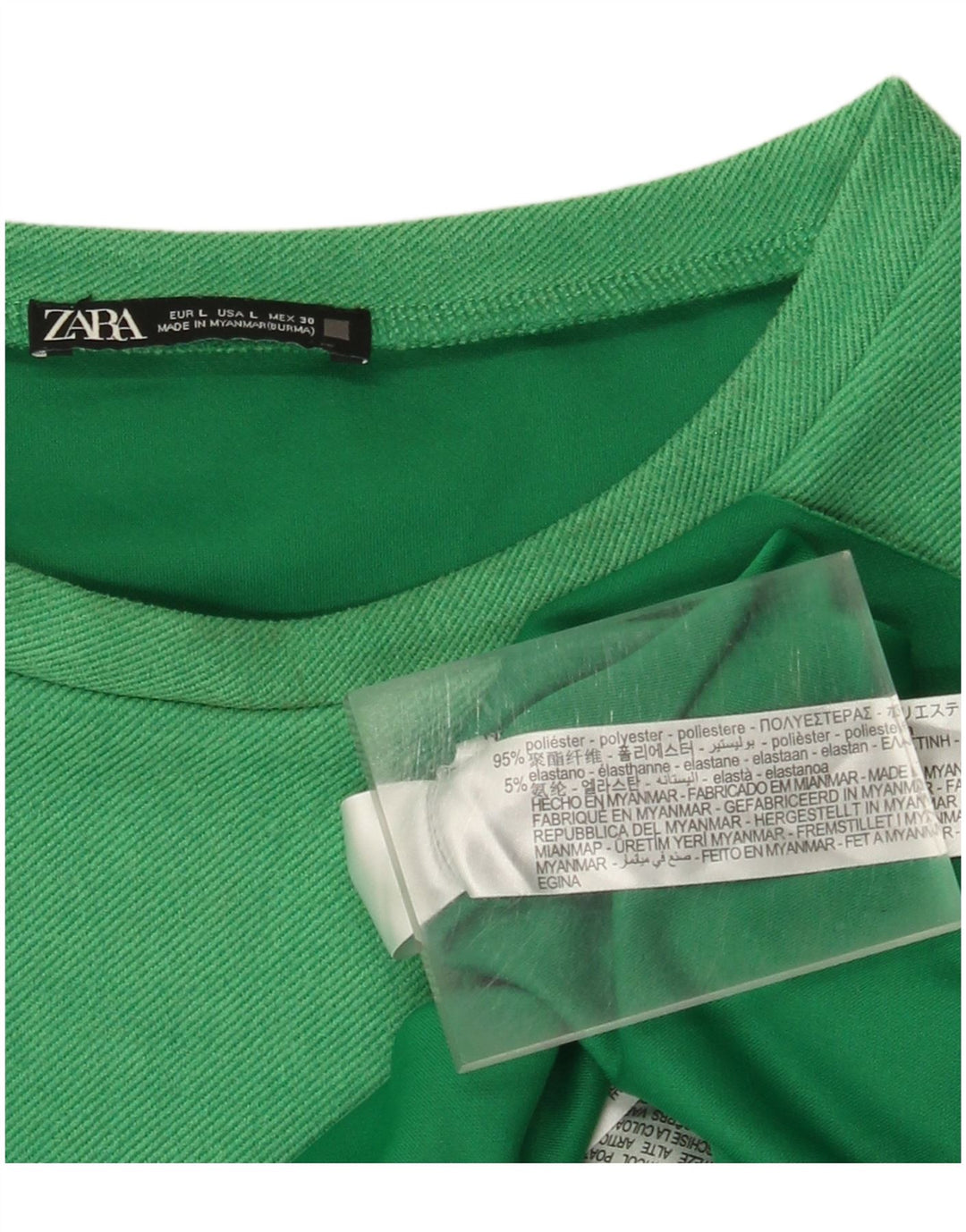 Vestido bainha feminino Zara Reino Unido 16 grande poliéster verde