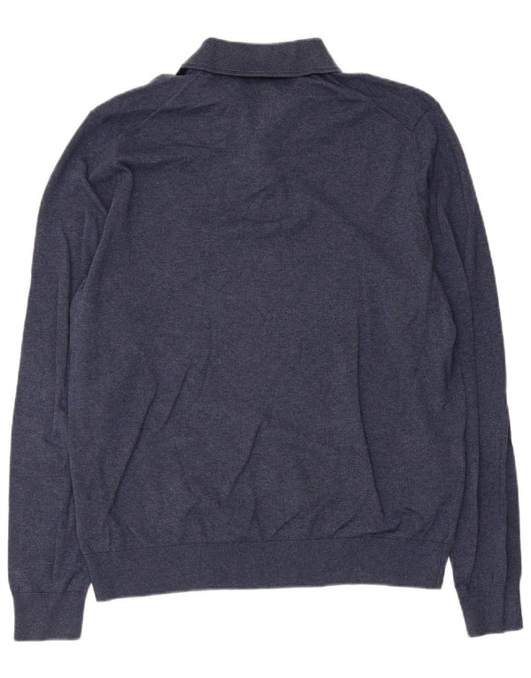 Suéter masculino Marks & Spencer com gola polo, azul marinho médio manchado