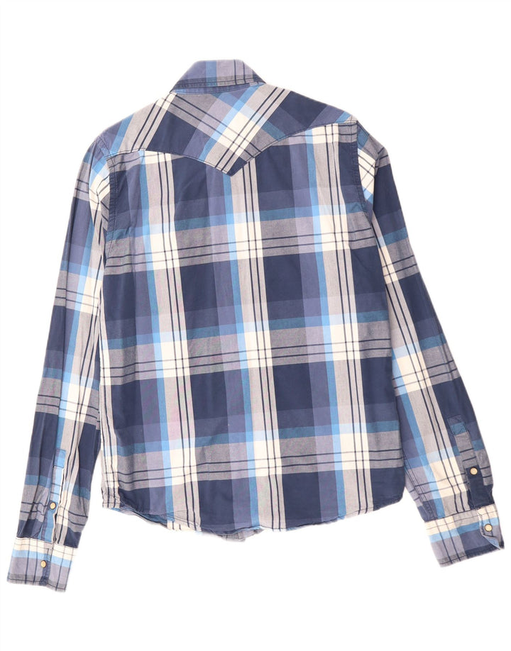 Camisa masculina HOLLISTER grande algodão xadrez azul marinho