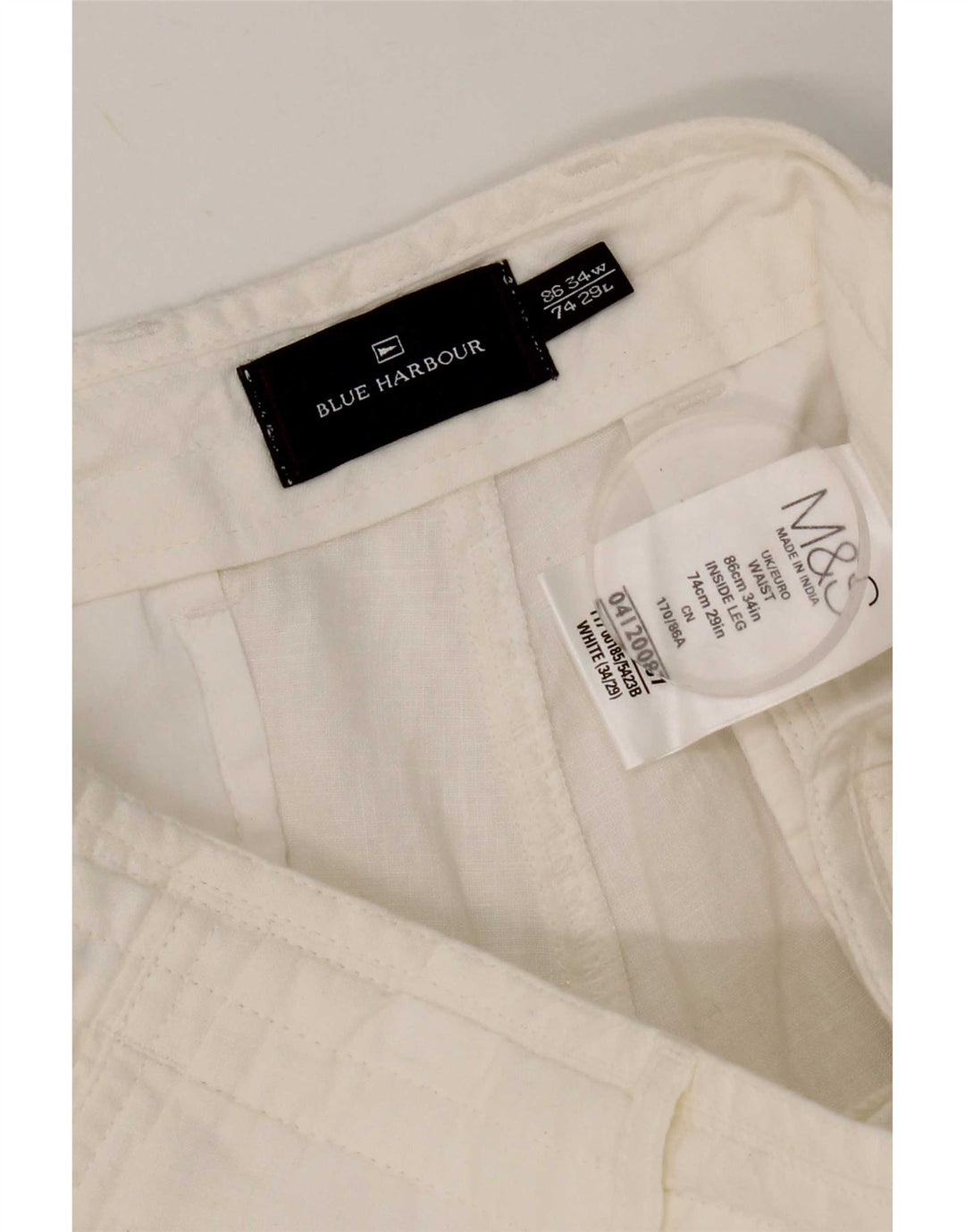 Calça chino reta masculina Marks & Spencer Blue Harbor W34 L29 branca
